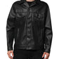 Black Polyester Button Down Biker Jacket