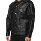 Black Polyester Button Down Biker Jacket