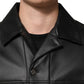 Black Polyester Button Down Biker Jacket