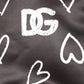 Black Polyester Heart Print Bomber Jacket