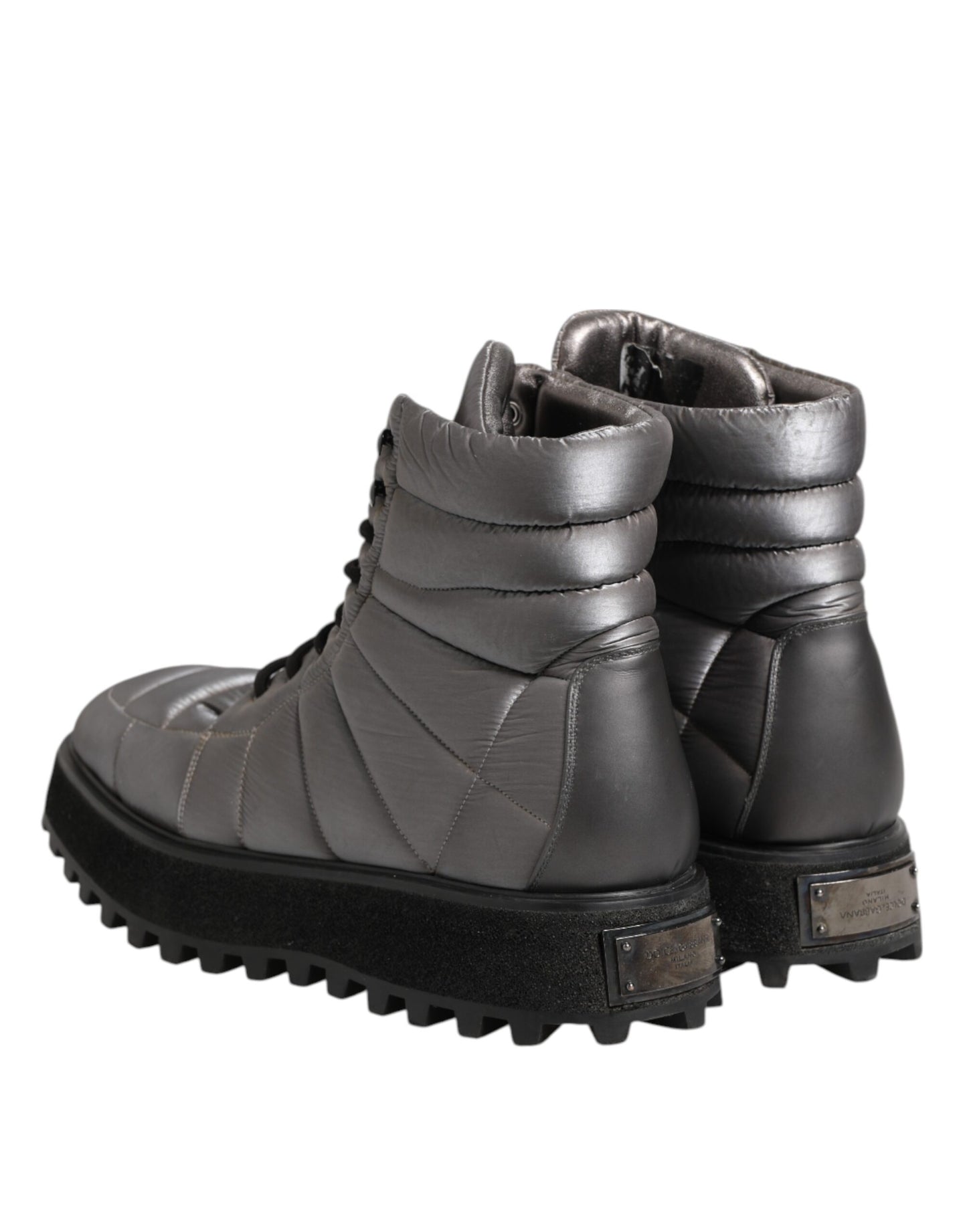 Silver Padded Mid Calf Lace Up Boots Shoes