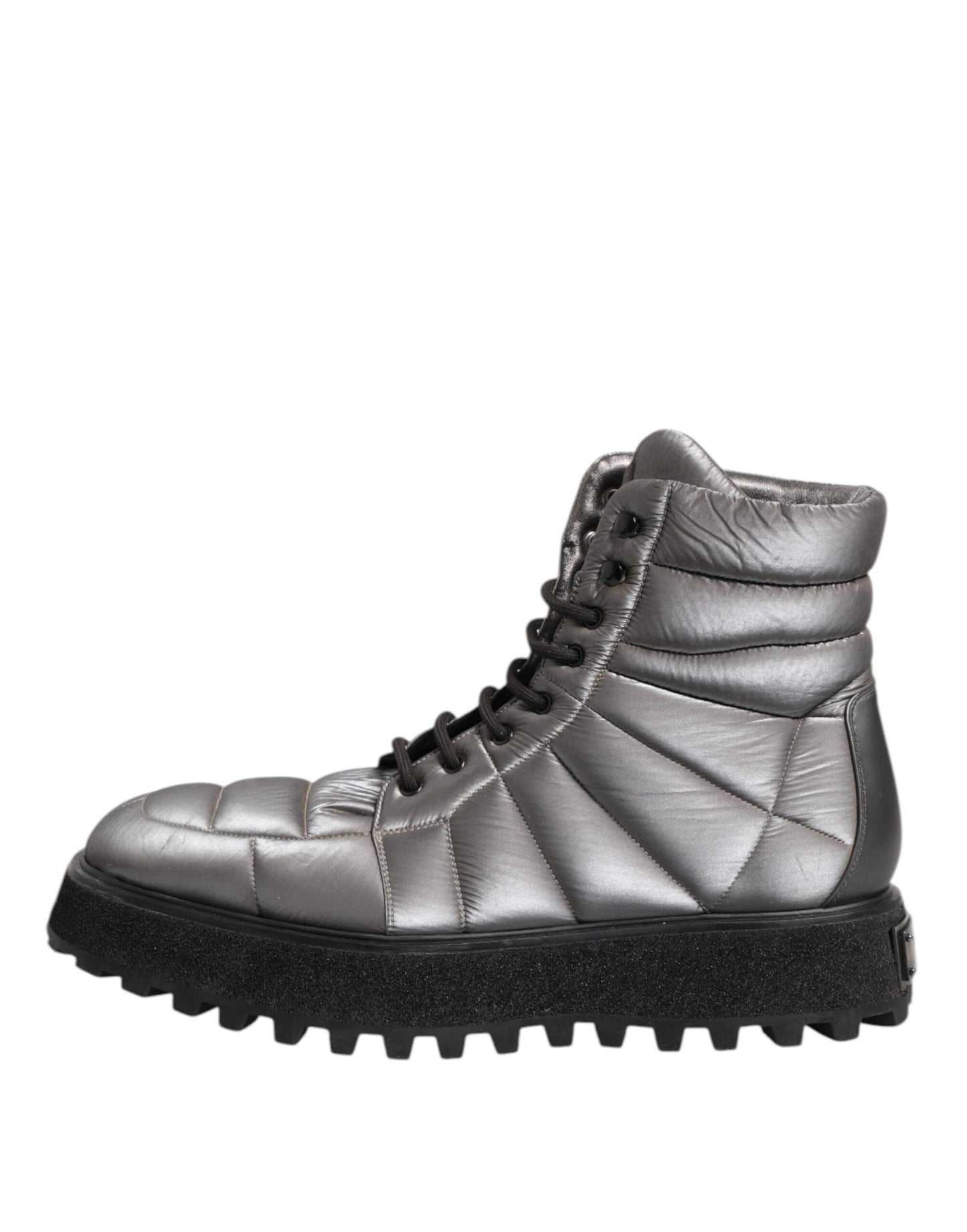 Silver Padded Mid Calf Lace Up Boots Shoes