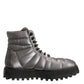 Silver Padded Mid Calf Lace Up Boots Shoes