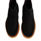 Black Calf Suede Slip On Ankle Boots Shoes
