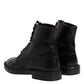 Black Leather Lace Up Mid Calf Boots Shoes