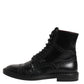 Black Leather Lace Up Mid Calf Boots Shoes
