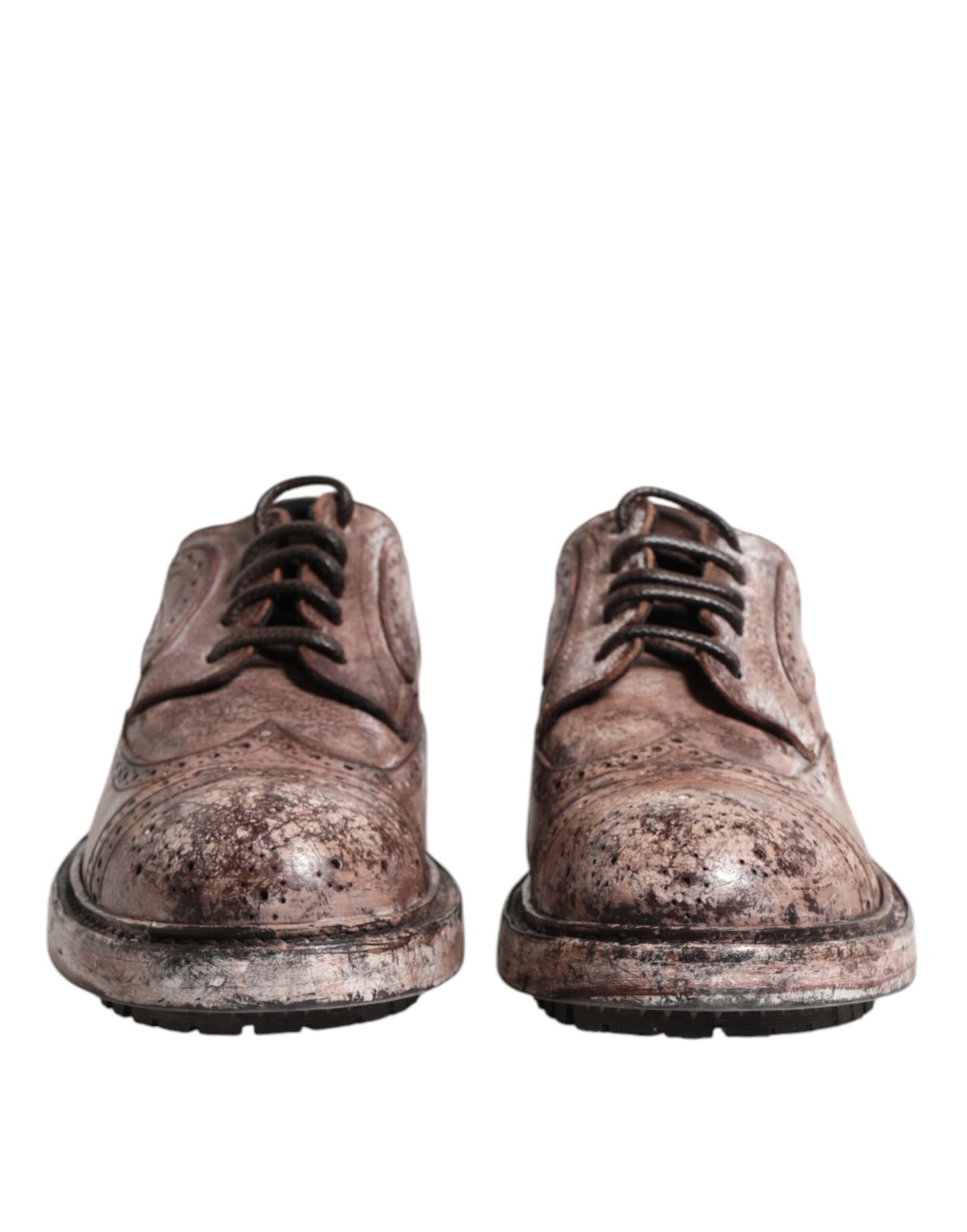 Brown Leather Distressed Brogue Lace Up Shoes