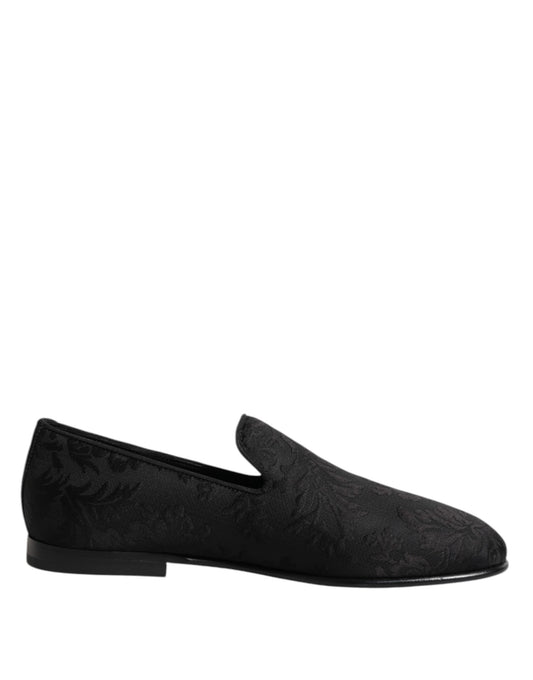 Black Floral Brocade Loafers Men Dress Shoes