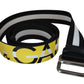 Black Yellow Logo Striped Metal Buckle Belt