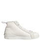 White Leather Mid Top Sneakers Shoes