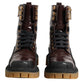 Maroon Leather Mid Calf Biker Boots Shoes