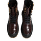Maroon Leather Mid Calf Biker Boots Shoes