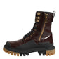 Maroon Leather Mid Calf Biker Boots Shoes