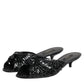 Black Leather Heels Slides Sandals Shoes