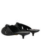 Black Leather Heels Slides Sandals Shoes