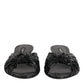 Black Leather Heels Slides Sandals Shoes