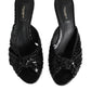 Black Leather Heels Slides Sandals Shoes