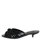 Black Leather Heels Slides Sandals Shoes