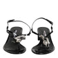 Black Leather Crystal Ankle Strap Sandals Shoes