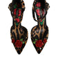 Brown Leopard Crystal Roses Pumps Shoes