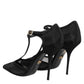 Black Mesh T-strap Stiletto High Heels Shoes