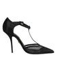 Black Mesh T-strap Stiletto High Heels Shoes