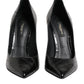 Black Leather Stiletto High Heels Pumps Shoes