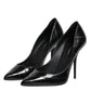 Black Leather Stiletto High Heels Pumps Shoes