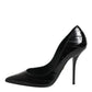 Black Leather Stiletto High Heels Pumps Shoes