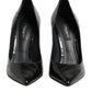 Black Leather Stiletto High Heels Pumps Shoes