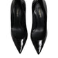 Black Leather Stiletto High Heels Pumps Shoes
