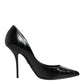 Black Leather Stiletto High Heels Pumps Shoes