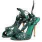 Green Python Leather Heels Sandals Shoes