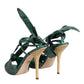 Green Python Leather Heels Sandals Shoes