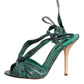 Green Python Leather Heels Sandals Shoes