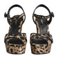 Brown Leopard Wedges Ankle Strap Sandals Shoes