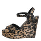 Brown Leopard Wedges Ankle Strap Sandals Shoes