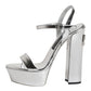 Silver Leather Platform Keira Sandals Shoes