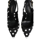 Black White Dotted Stiletto Slingback Shoes