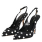 Black White Dotted Stiletto Slingback Shoes