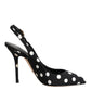 Black White Dotted Stiletto Slingback Shoes