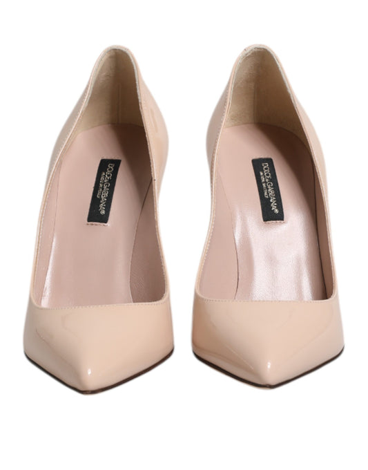 Beige Patent Leather Stiletto Heel Pumps Shoes
