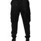Solid Black Cargo Jogger Men Sweatpants Pants