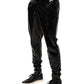 Black Polyester Mid Waist Men Trouser Pants