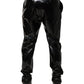 Black Polyester Mid Waist Men Trouser Pants