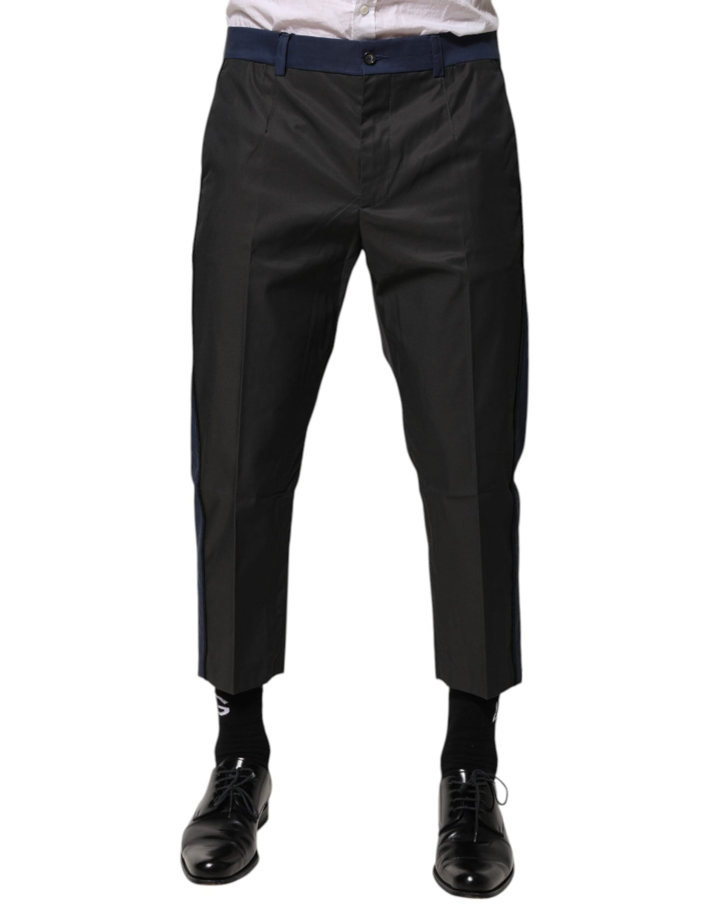 Gray Blue Cotton 3/4 Chinos Crop Trouser Pants