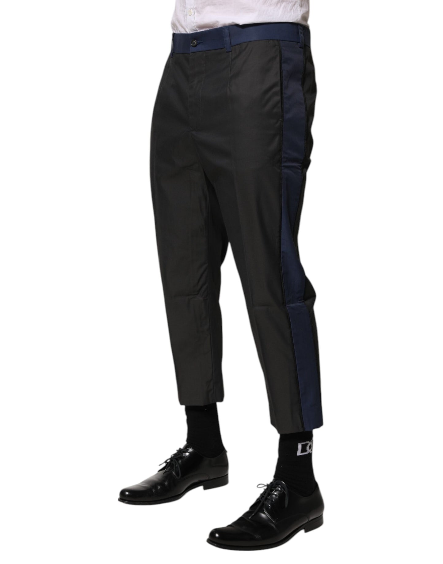 Gray Blue Cotton 3/4 Chinos Crop Trouser Pants