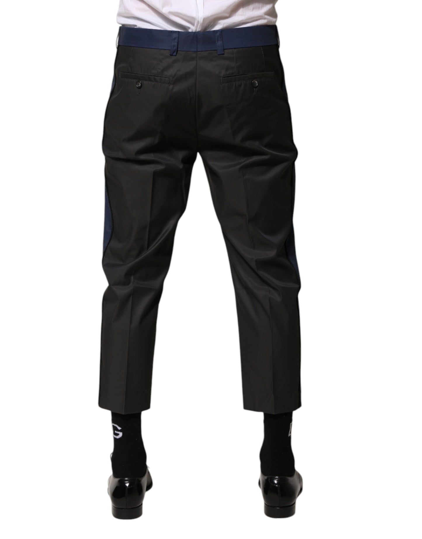 Gray Blue Cotton 3/4 Chinos Crop Trouser Pants