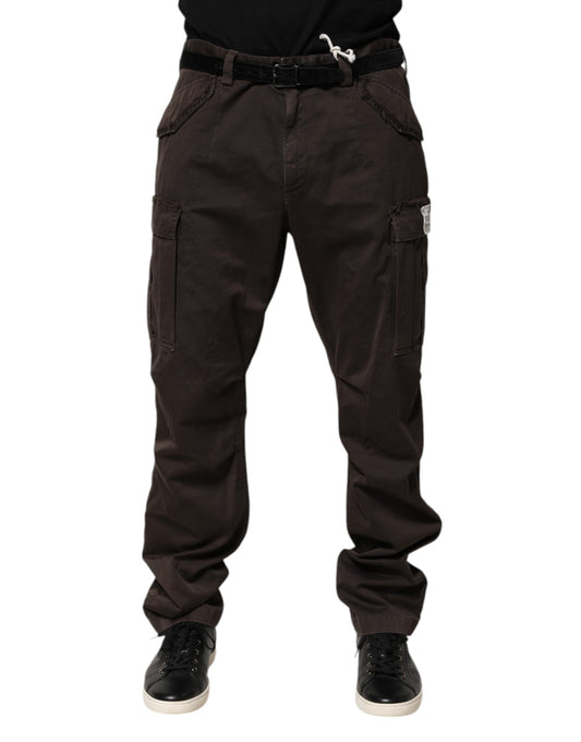 Brown Cotton Stretch Cargo Men Trouser Pants