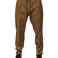 Brown Cotton Chino Mid Waist Men Jogger Pants